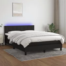 fekete szövet rugós és LED-es ágy matraccal 140x190 cm