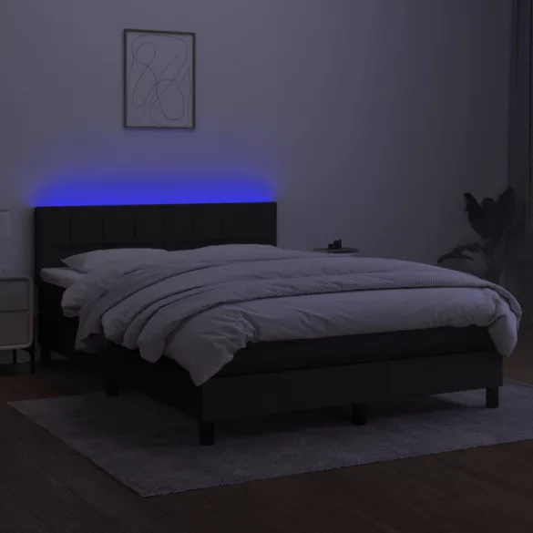 fekete szövet rugós és LED-es ágy matraccal 140x190 cm