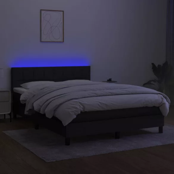fekete szövet rugós és LED-es ágy matraccal 140x200 cm