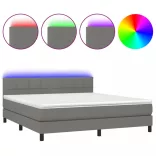 sötétszürke szövet rugós és LED-es ágy matraccal 160x200 cm