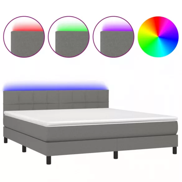sötétszürke szövet rugós és LED-es ágy matraccal 160x200 cm