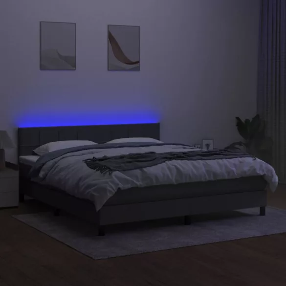 sötétszürke szövet rugós és LED-es ágy matraccal 160x200 cm