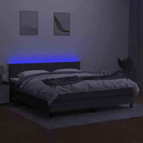 sötétszürke szövet rugós és LED-es ágy matraccal 180 x 200 cm