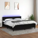 fekete szövet rugós és LED-es ágy matraccal 180 x 200 cm