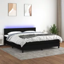 fekete szövet rugós és LED-es ágy matraccal 180 x 200 cm