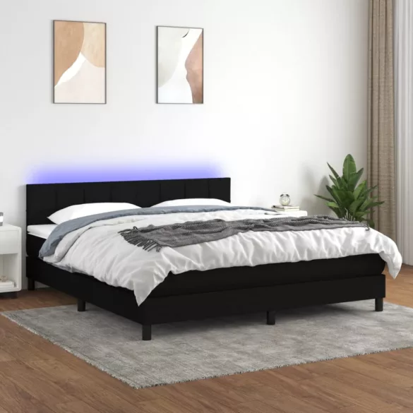 fekete szövet rugós és LED-es ágy matraccal 180 x 200 cm