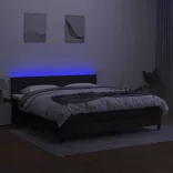 fekete szövet rugós és LED-es ágy matraccal 180 x 200 cm