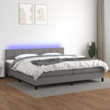 sötétszürke szövet rugós és LED-es ágy matraccal 200x200 cm