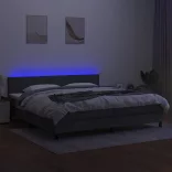 sötétszürke szövet rugós és LED-es ágy matraccal 200x200 cm