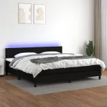 fekete szövet rugós és LED-es ágy matraccal 200x200 cm