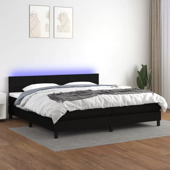 fekete szövet rugós és LED-es ágy matraccal 200x200 cm