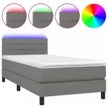 sötétszürke szövet rugós és LED-es ágy matraccal 80 x 200 cm