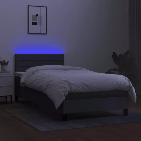 sötétszürke szövet rugós és LED-es ágy matraccal 80 x 200 cm