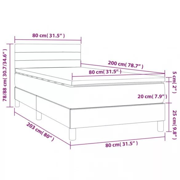 sötétszürke szövet rugós és LED-es ágy matraccal 80 x 200 cm