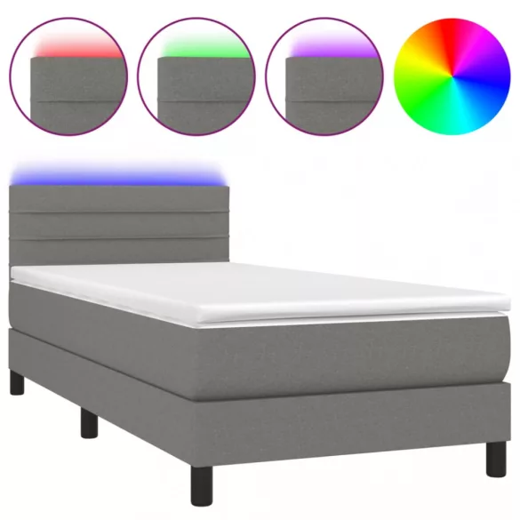 sötétszürke szövet rugós és LED-es ágy matraccal 90x190 cm