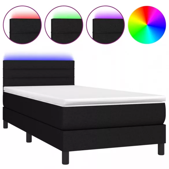 fekete szövet rugós és LED-es ágy matraccal 90x190 cm