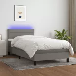 sötétszürke szövet rugós és LED-es ágy matraccal 90x200 cm