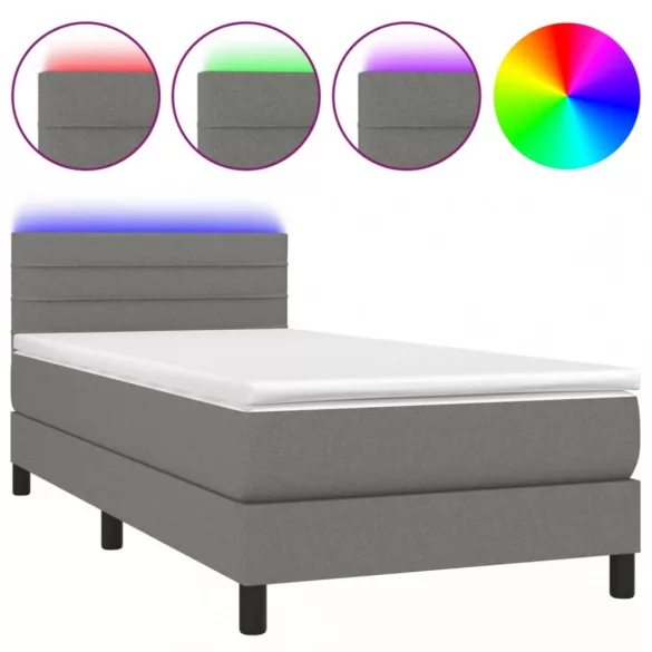 sötétszürke szövet rugós és LED-es ágy matraccal 90x200 cm