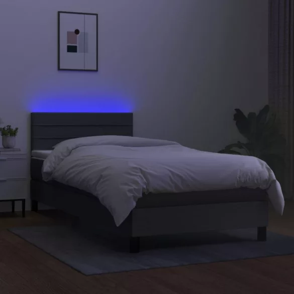 sötétszürke szövet rugós és LED-es ágy matraccal 100x200 cm