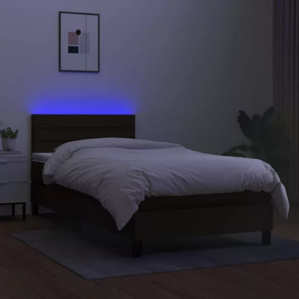 fekete szövet rugós és LED-es ágy matraccal 100x200 cm