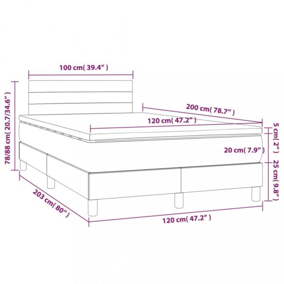 világosszürke szövet rugós és LED-es ágy matraccal 120 x 200 cm