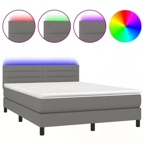 sötétszürke szövet rugós és LED-es ágy matraccal 140x190 cm