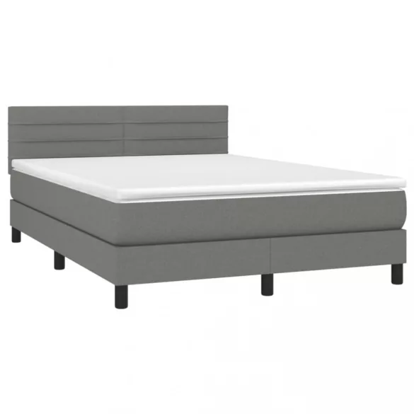 sötétszürke szövet rugós és LED-es ágy matraccal 140x190 cm