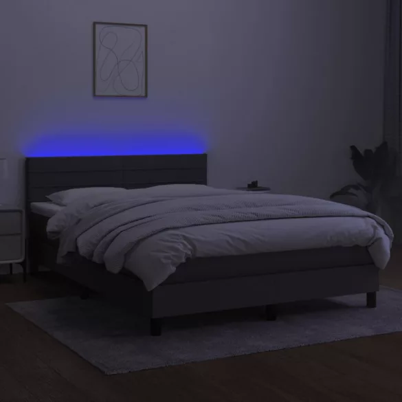 sötétszürke szövet rugós és LED-es ágy matraccal 140x190 cm