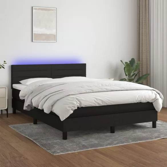fekete szövet rugós és LED-es ágy matraccal 140x190 cm