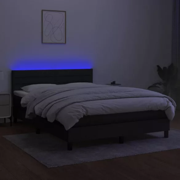 fekete szövet rugós és LED-es ágy matraccal 140x190 cm