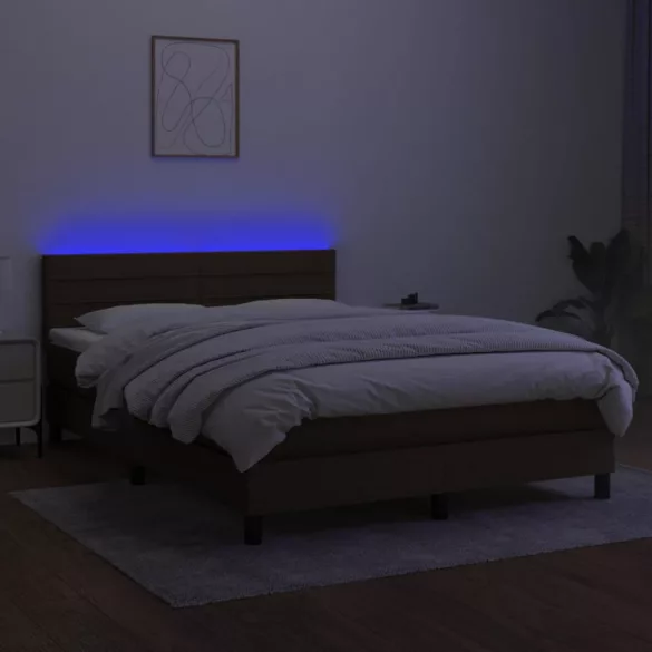 barna szövet rugós és LED-es ágy matraccal 140x190 cm