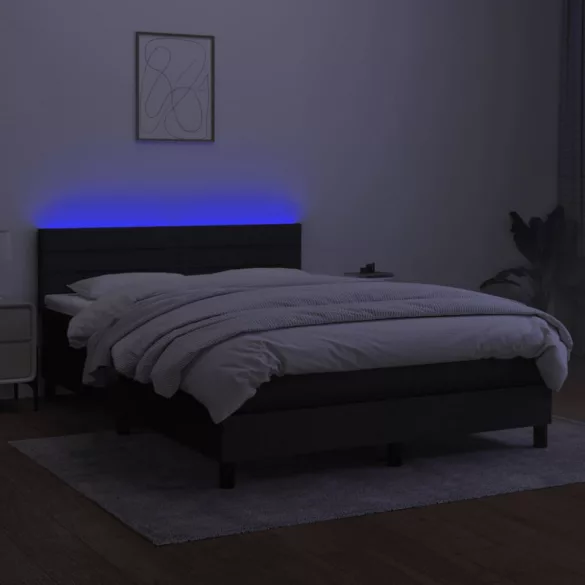 fekete szövet rugós és LED-es ágy matraccal 140x200 cm