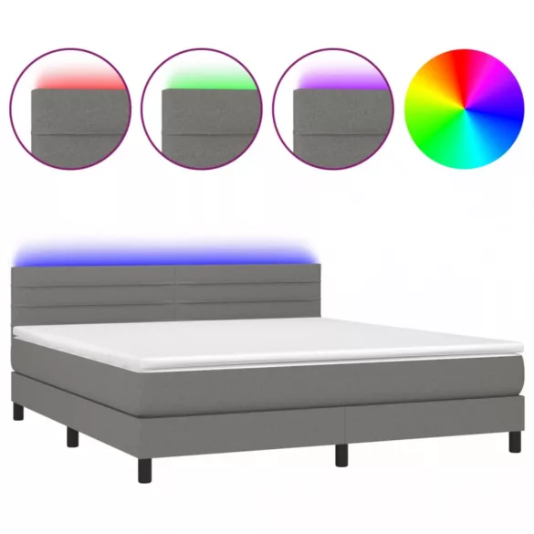 sötétszürke szövet rugós és LED-es ágy matraccal 160x200 cm
