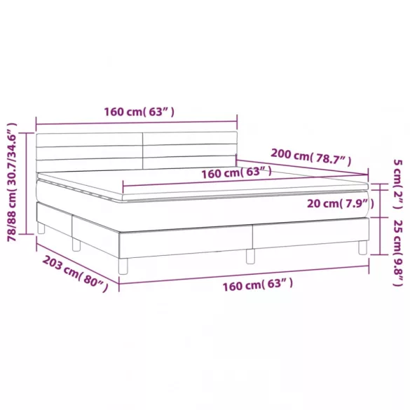 sötétszürke szövet rugós és LED-es ágy matraccal 160x200 cm