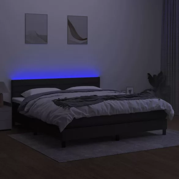 fekete szövet rugós és LED-es ágy matraccal 160x200 cm
