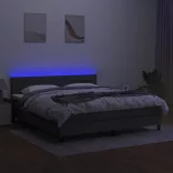 sötétszürke szövet rugós és LED-es ágy matraccal 180 x 200 cm