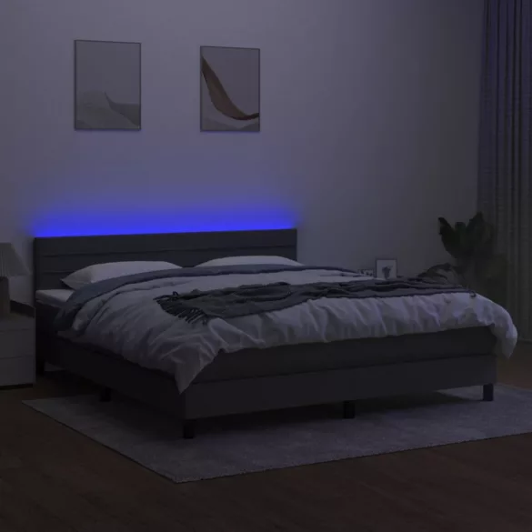 sötétszürke szövet rugós és LED-es ágy matraccal 180 x 200 cm