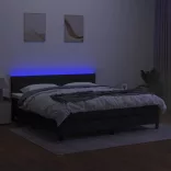 fekete szövet rugós és LED-es ágy matraccal 180 x 200 cm