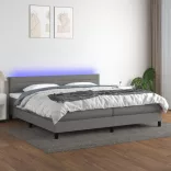 sötétszürke szövet rugós és LED-es ágy matraccal 200x200 cm