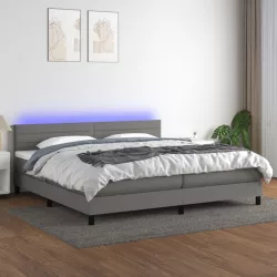   sötétszürke szövet rugós és LED-es ágy matraccal 200x200 cm