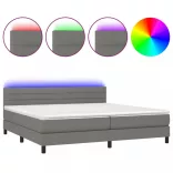 sötétszürke szövet rugós és LED-es ágy matraccal 200x200 cm