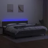 sötétszürke szövet rugós és LED-es ágy matraccal 200x200 cm