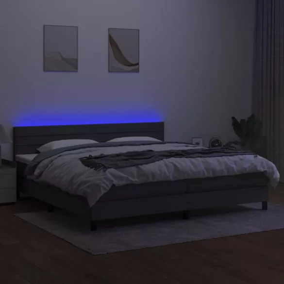sötétszürke szövet rugós és LED-es ágy matraccal 200x200 cm