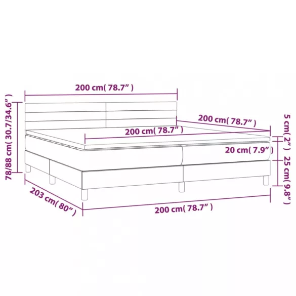 sötétszürke szövet rugós és LED-es ágy matraccal 200x200 cm