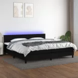 fekete szövet rugós és LED-es ágy matraccal 200x200 cm