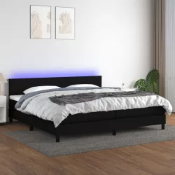 fekete szövet rugós és LED-es ágy matraccal 200x200 cm