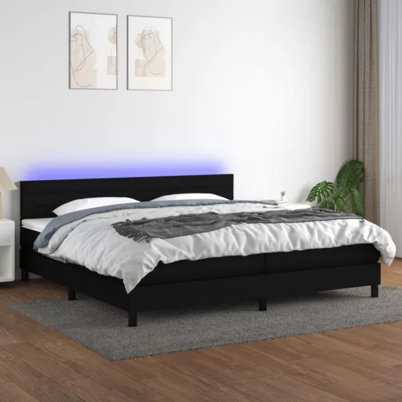 fekete szövet rugós és LED-es ágy matraccal 200x200 cm