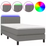 sötétszürke szövet rugós és LED-es ágy matraccal 80 x 200 cm