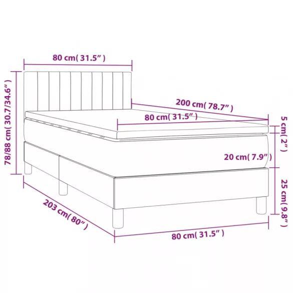 sötétszürke szövet rugós és LED-es ágy matraccal 80 x 200 cm