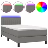 sötétszürke szövet rugós és LED-es ágy matraccal 90x190 cm